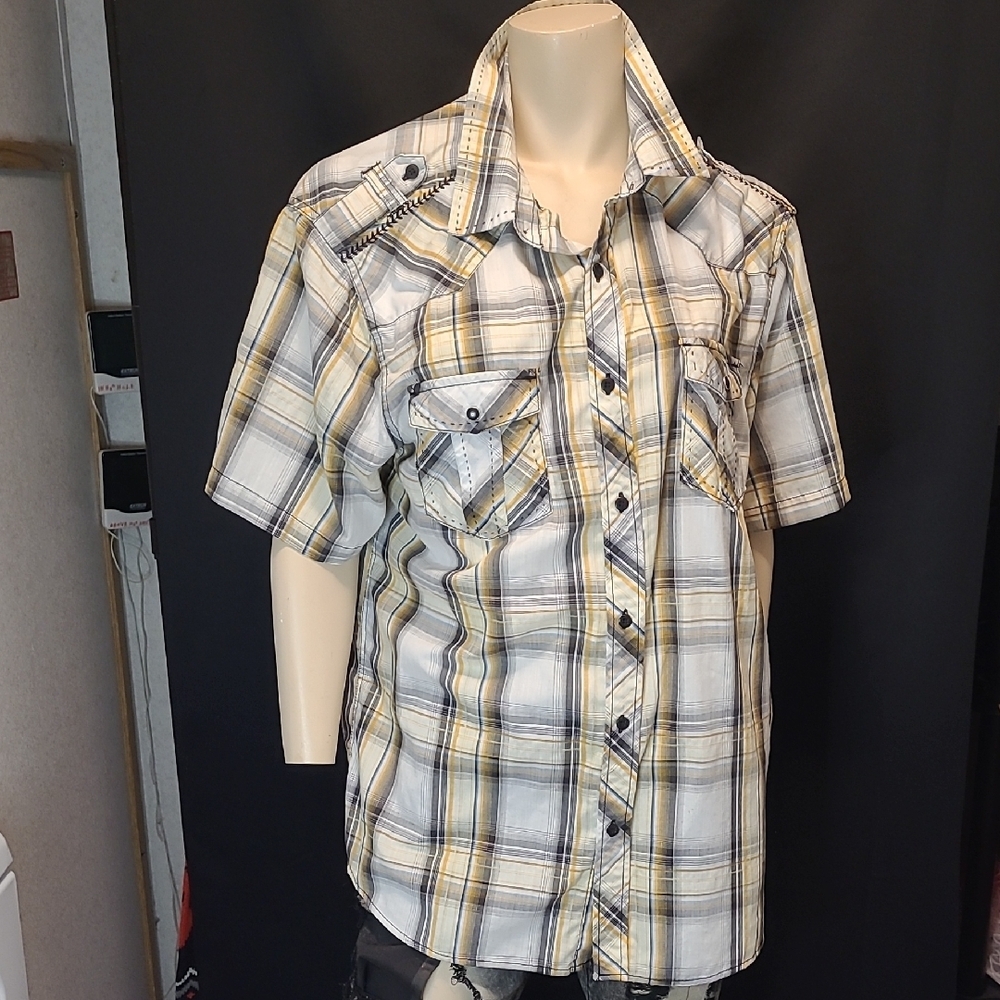 Machine Plaid Shirt with Blue and Yellow Accents
